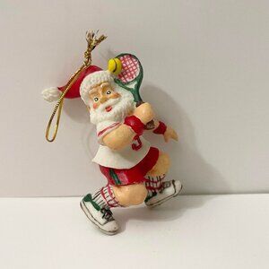 Vintage Santa Playing Tennis Ornament Resin 3 Inch Tall Christmas
